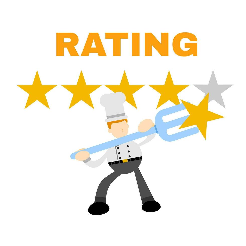 Chef restaurant review star rate cartoon doodle flat design style vector illustration