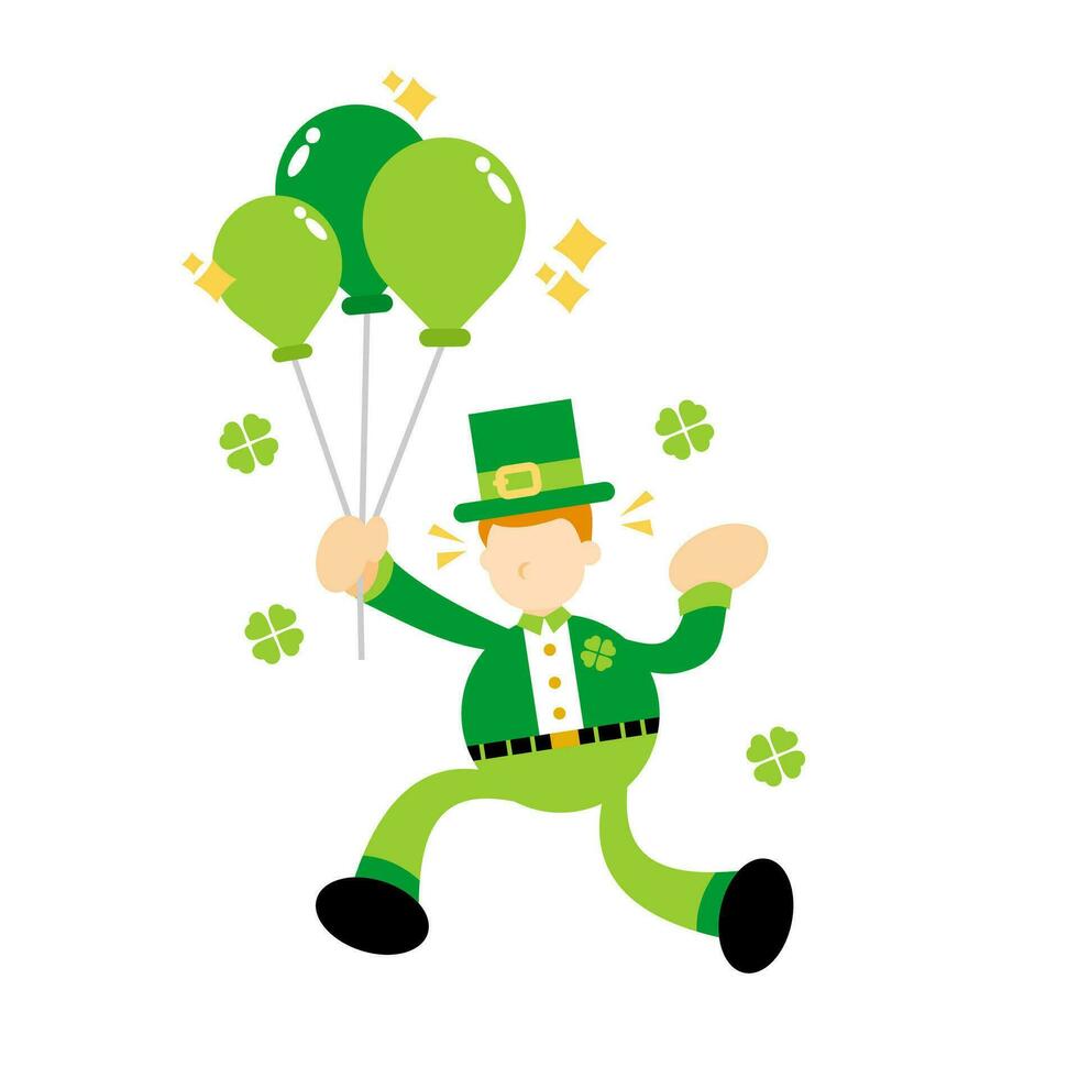 happy leprechaun celtic and colorful balloon cartoon doodle flat design style vector illustration