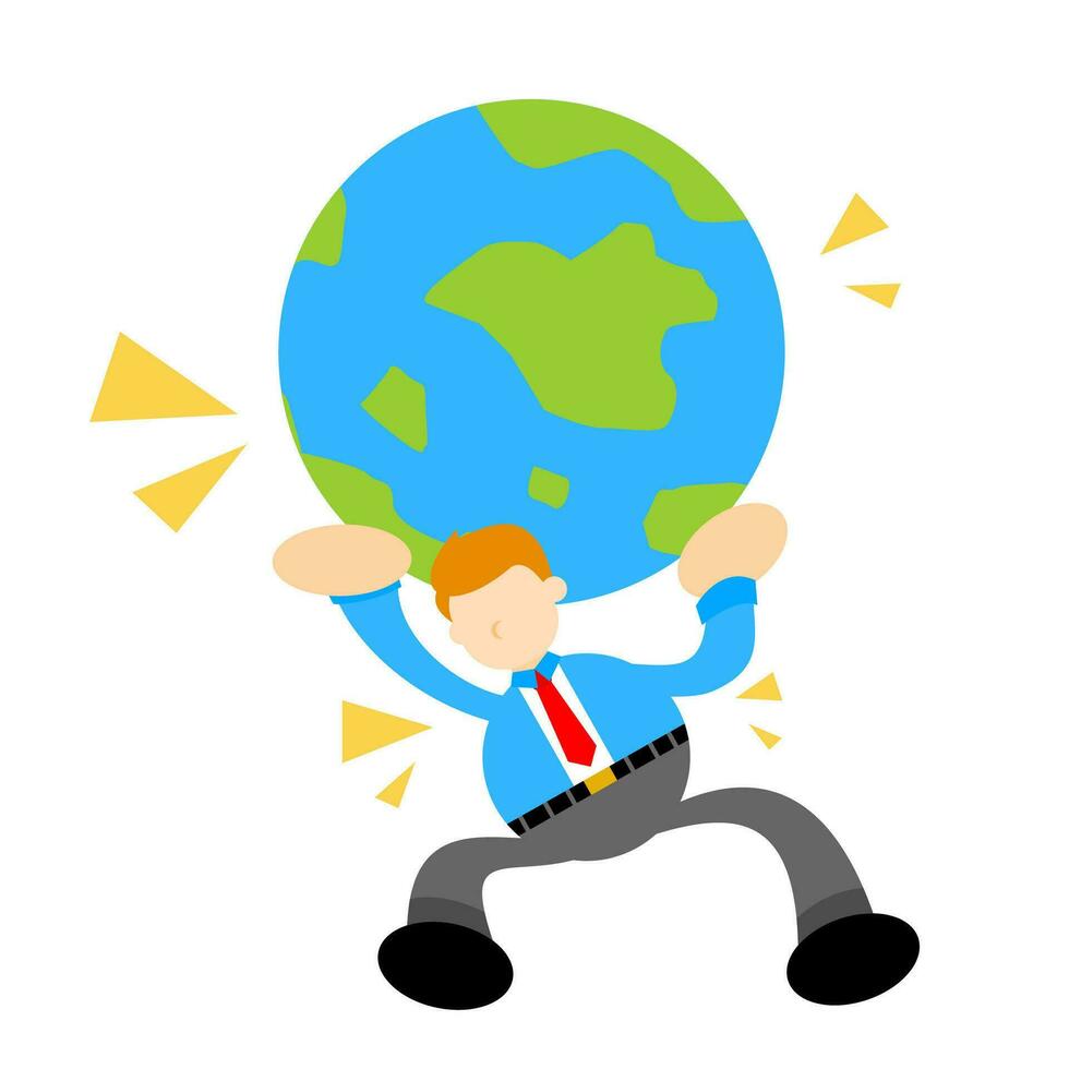 Businessman struggle pick world earth globe cartoon doodle flat design style vector illustration