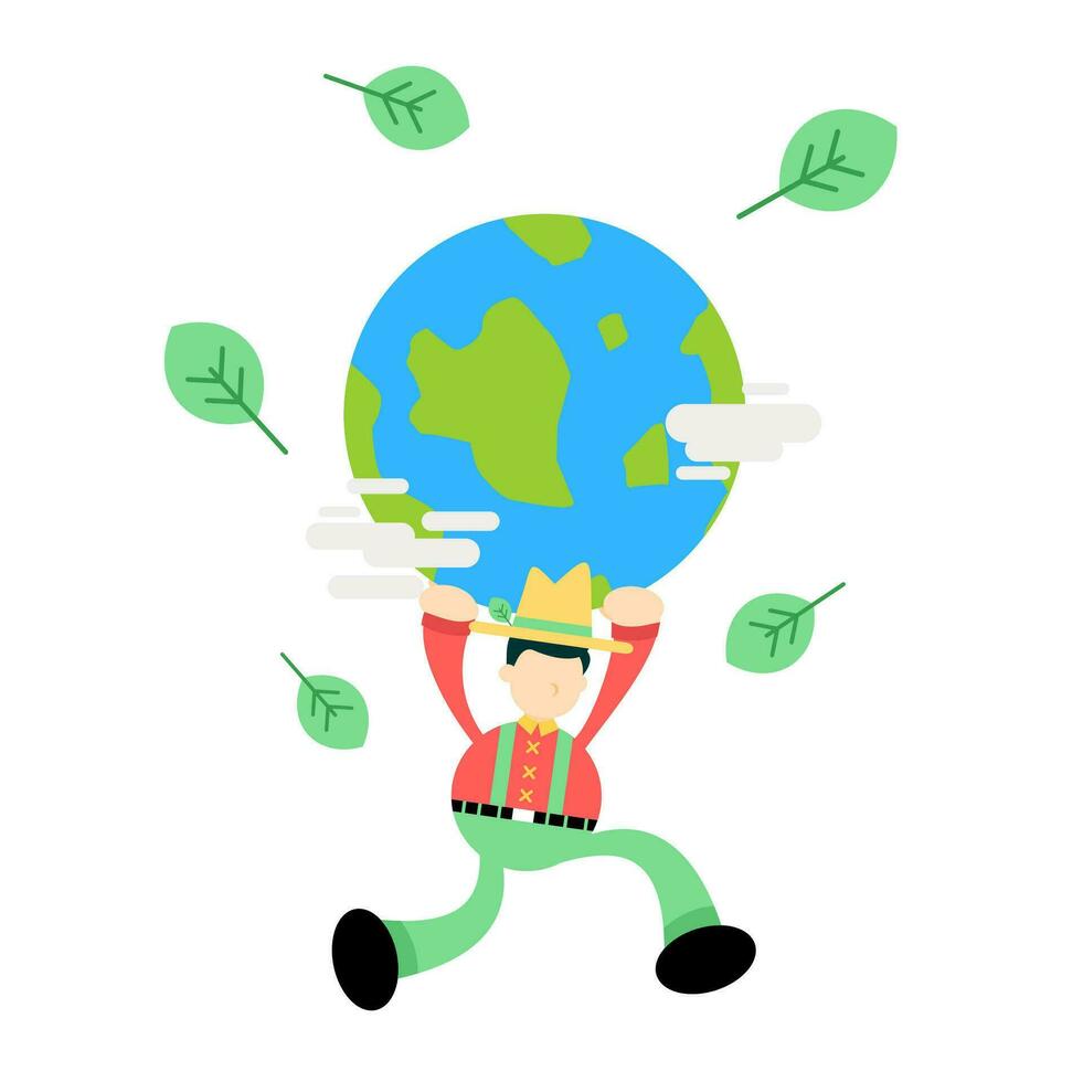 farmer man agriculture and world global earth cartoon doodle flat design style vector illustration
