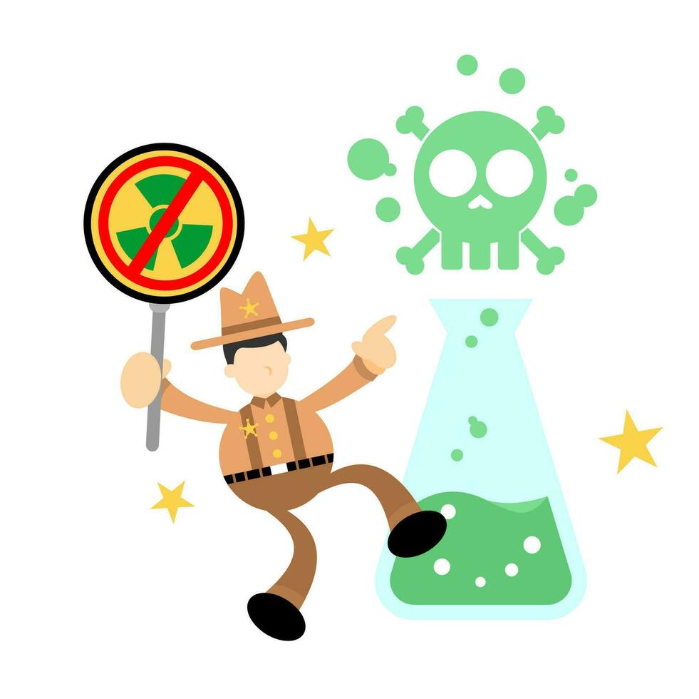 cowboy america stop hazardous skull alert danger toxic laboratory formula cartoon doodle flat design style vector illustration