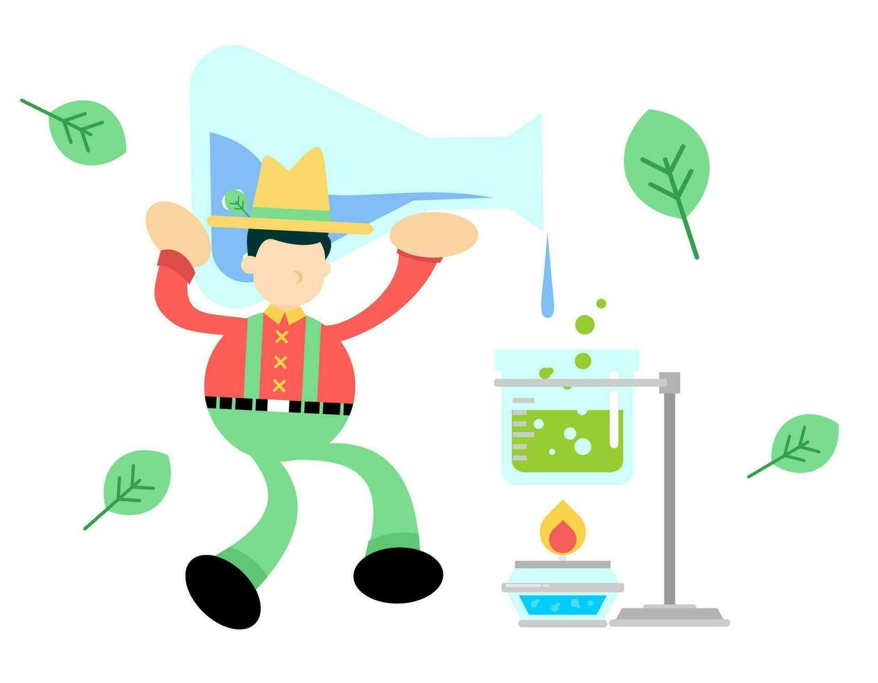 farmer man agriculture and experiment laboratory flask research science cartoon doodle flat design style vector illustration