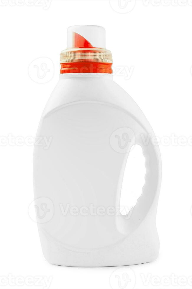 White plastic container for liquid detergent isolated photo