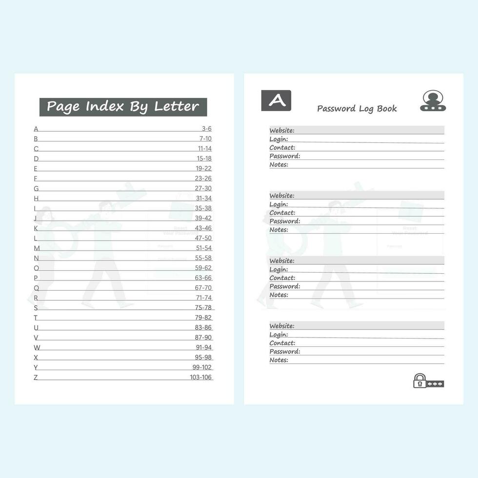 Password Tracker Logbook. Password Book Journal. Password Tracker Template. Password Tracker Log Book KDP Interior. vector