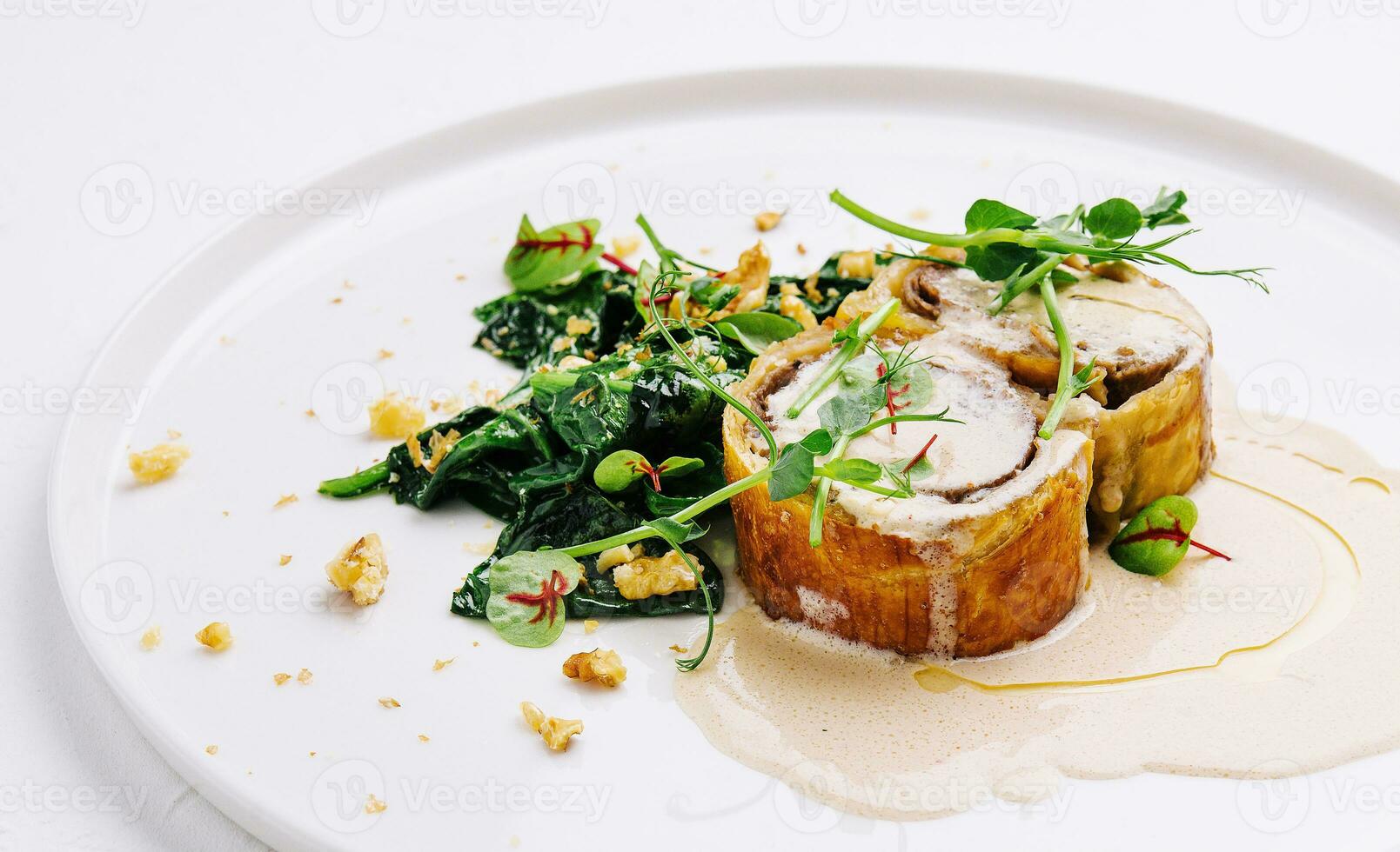 Meatloaf with mushroom sauce and walnut salad photo