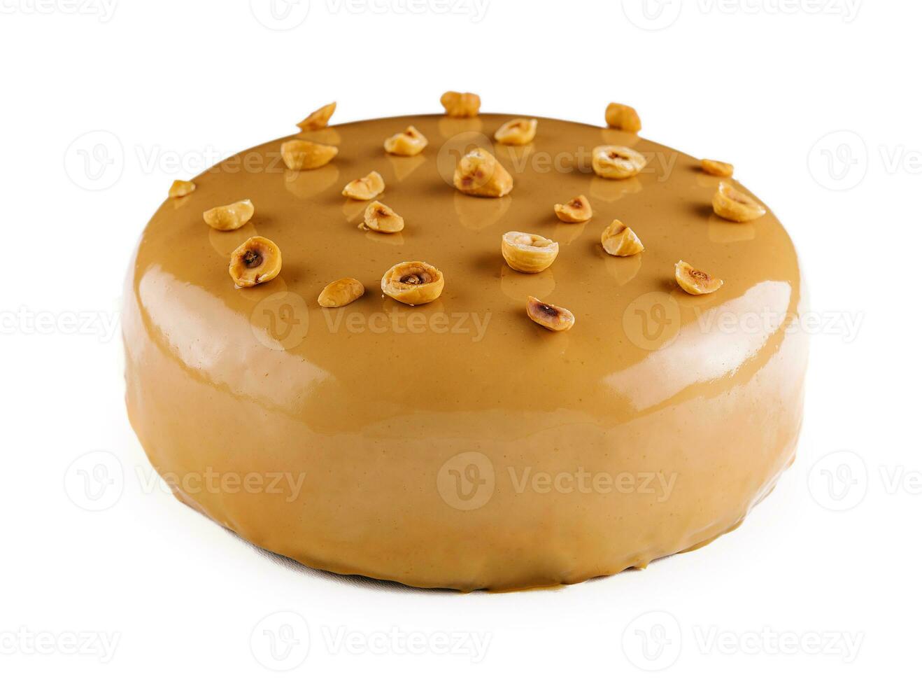 Sweet caramel cake with hazelnut and moouse photo