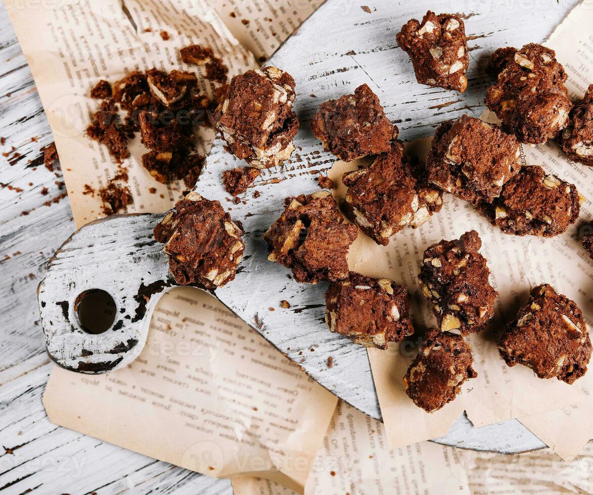 Chocolate chip cookies with hazelnuts top view photo