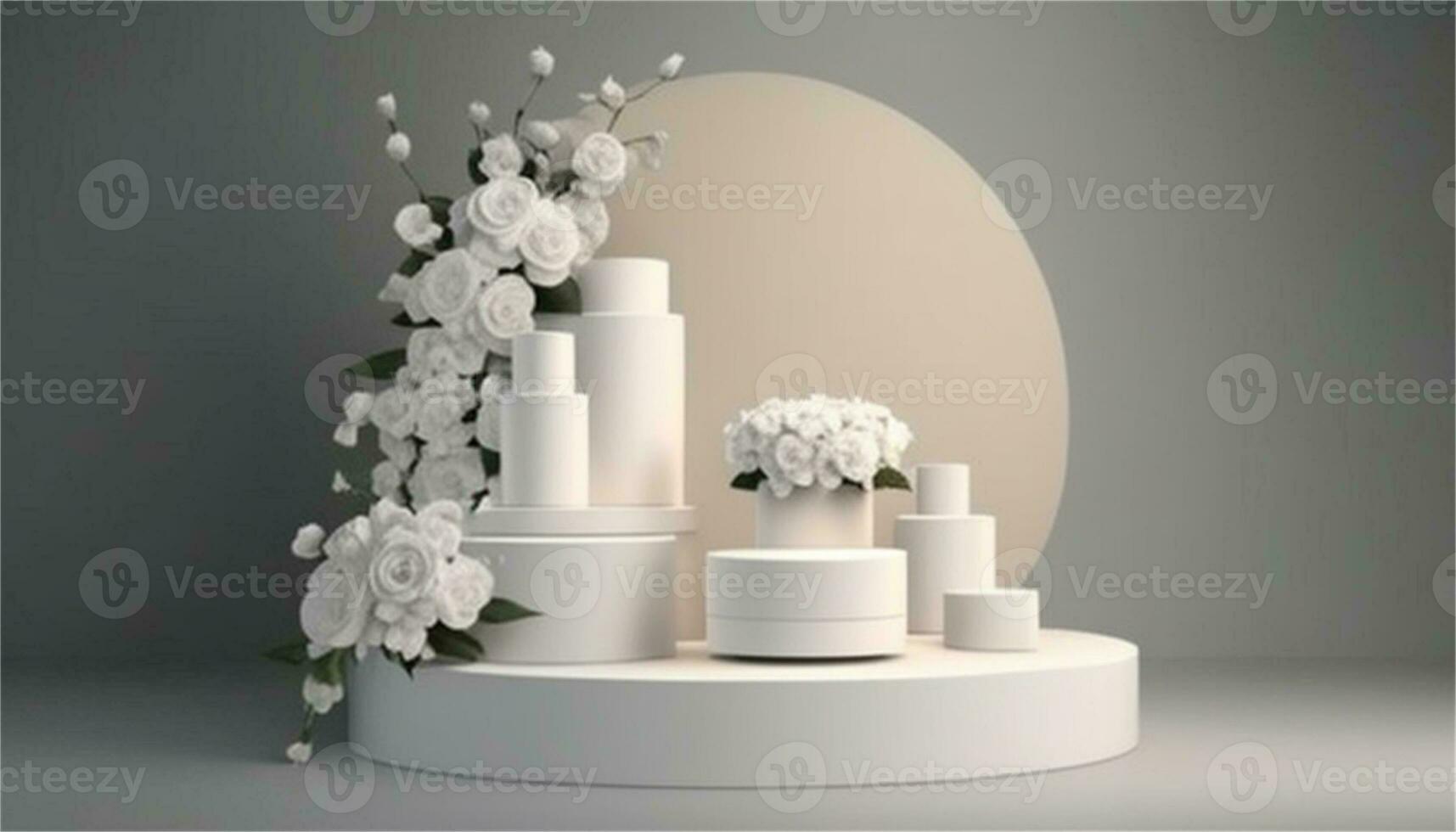 a white flower and cosmetic products on a pedestal AI Generative photo