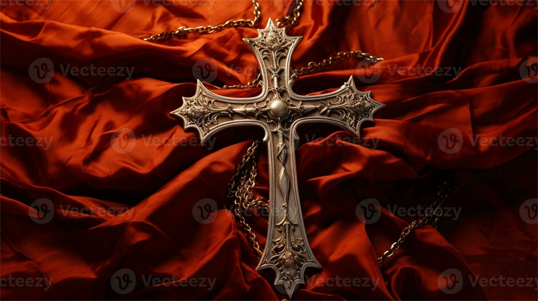 a cross on a red cloth with red fabric AI Generative photo