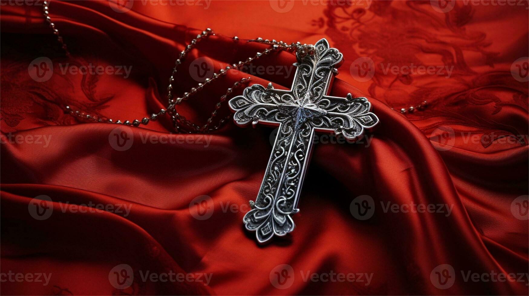 a cross on a red cloth with red fabric AI Generative photo