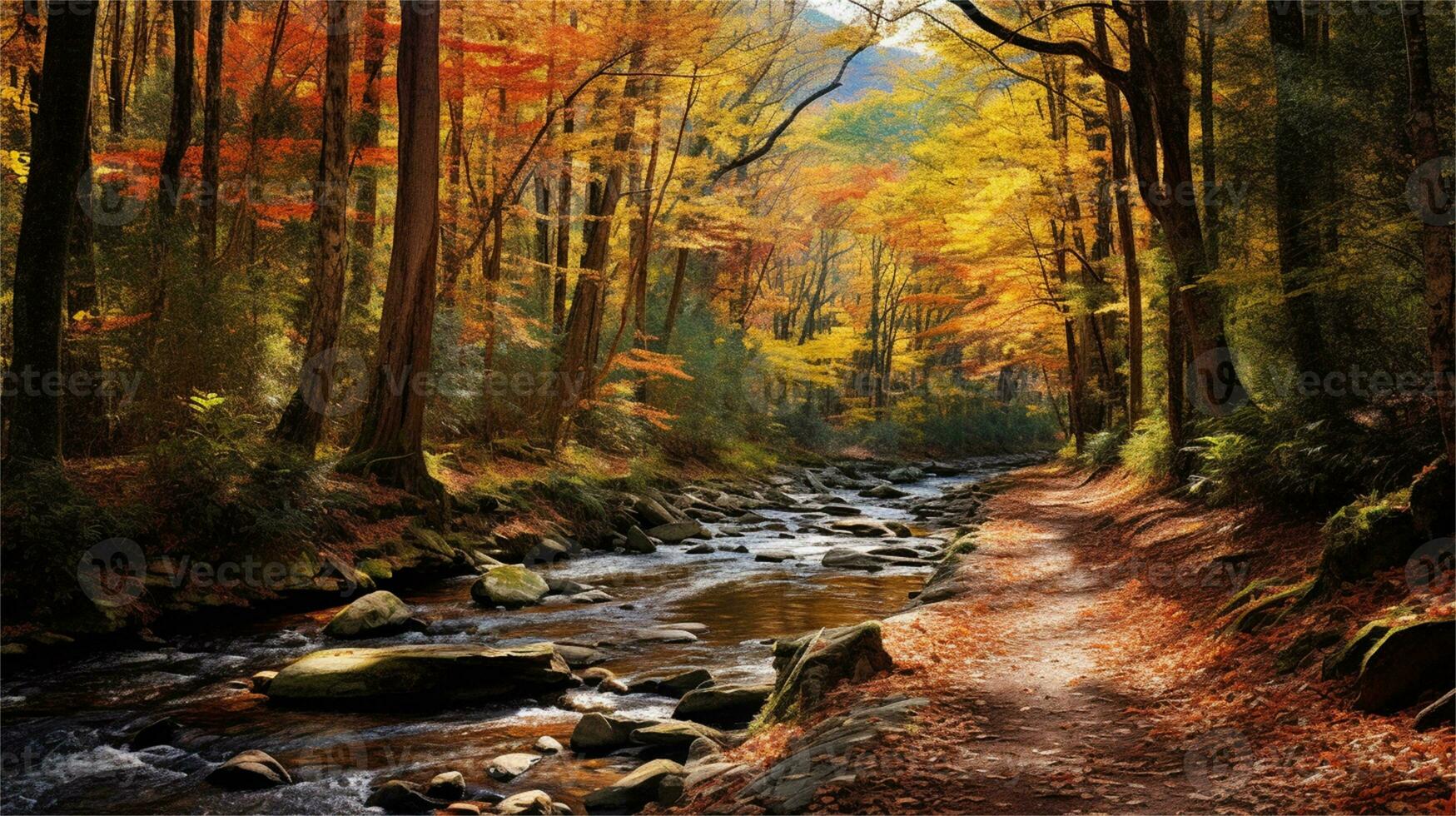 a painting of a path in the woods AI Generated photo