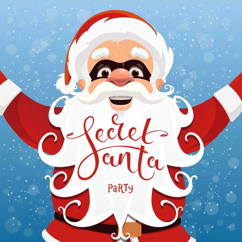 Secret Santa character, white beard and black mask vector