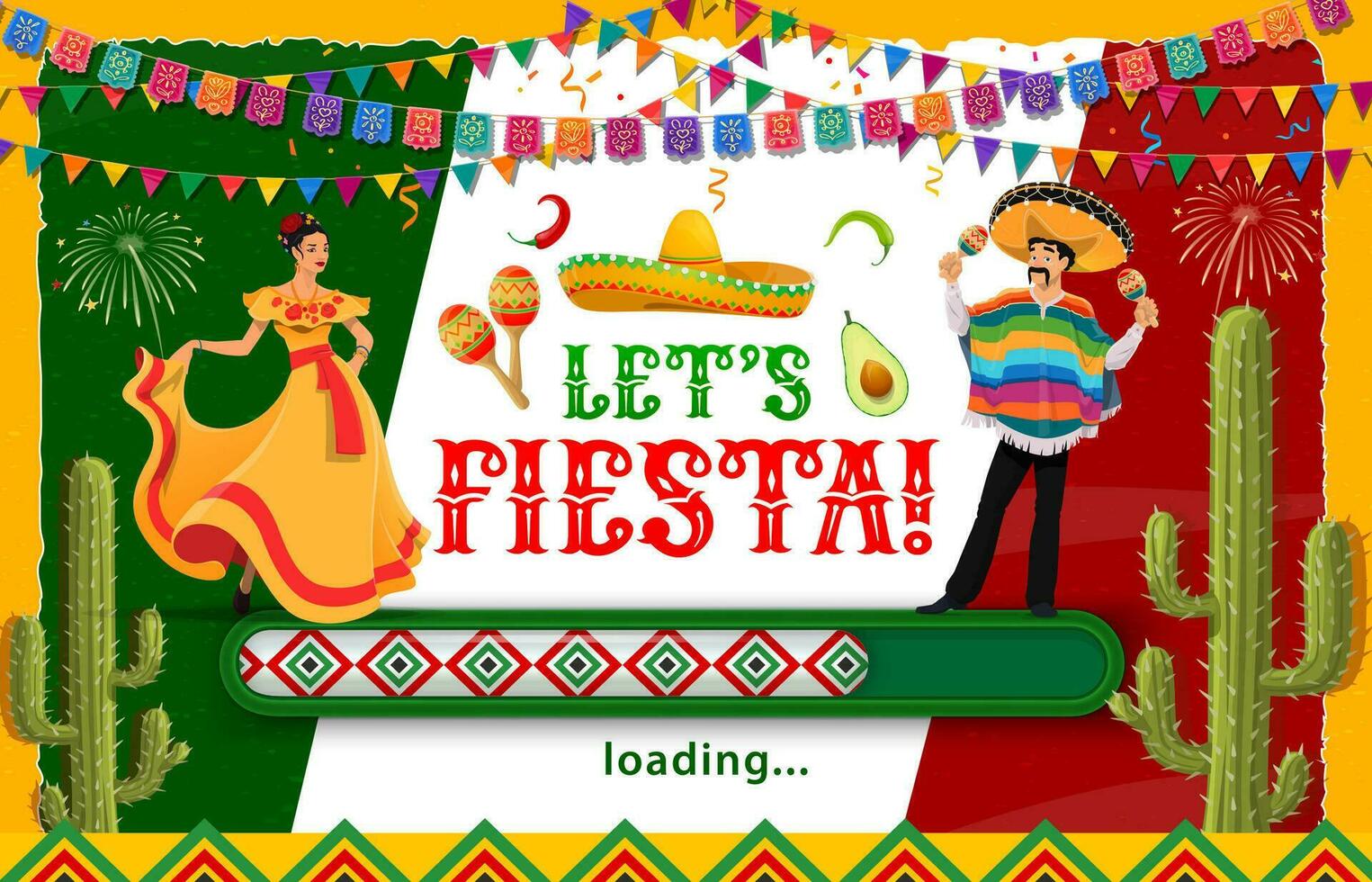 mexicano fiesta fiesta fiesta cargando página bandera vector