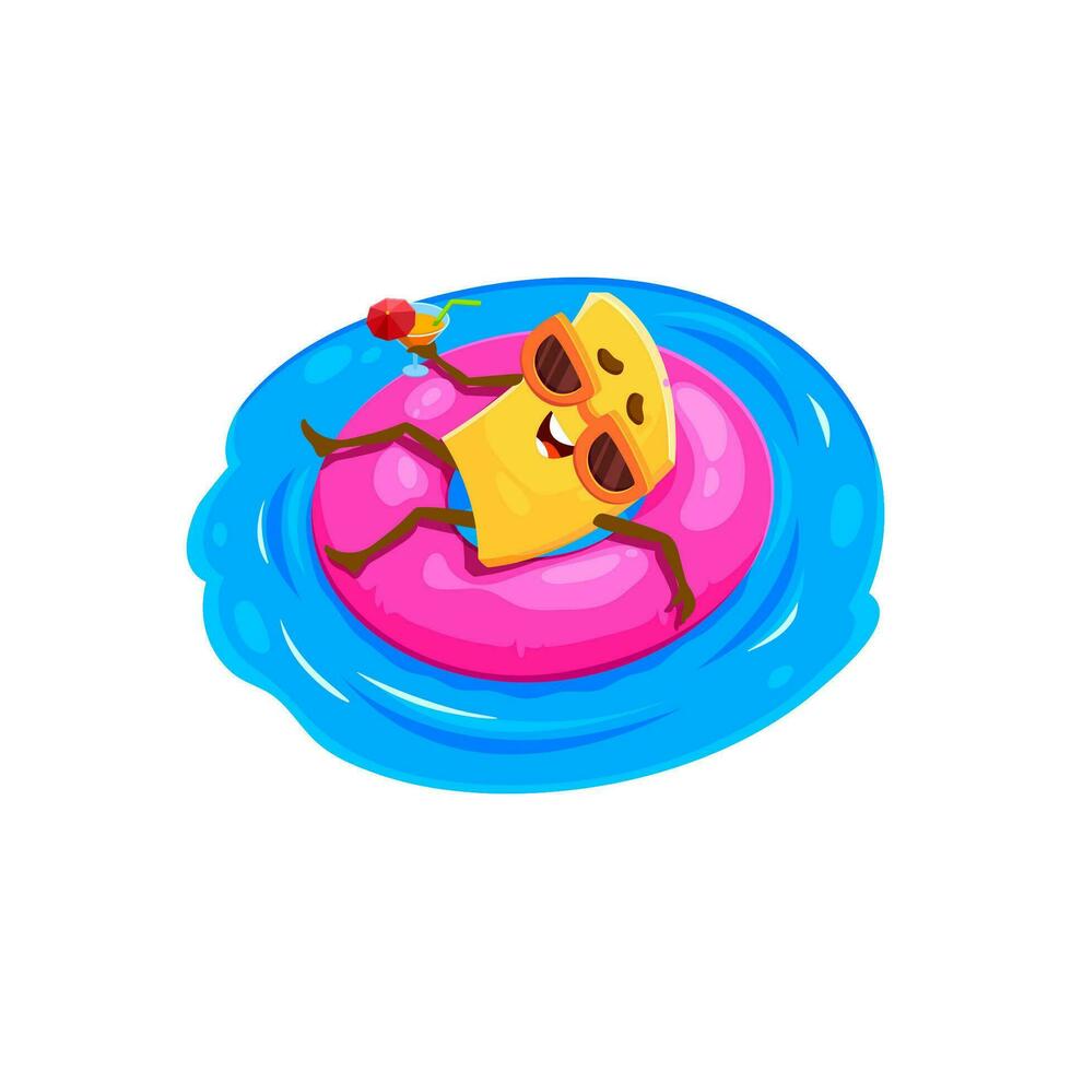 Cartoon funny quadretti pasta on inflatable ring vector