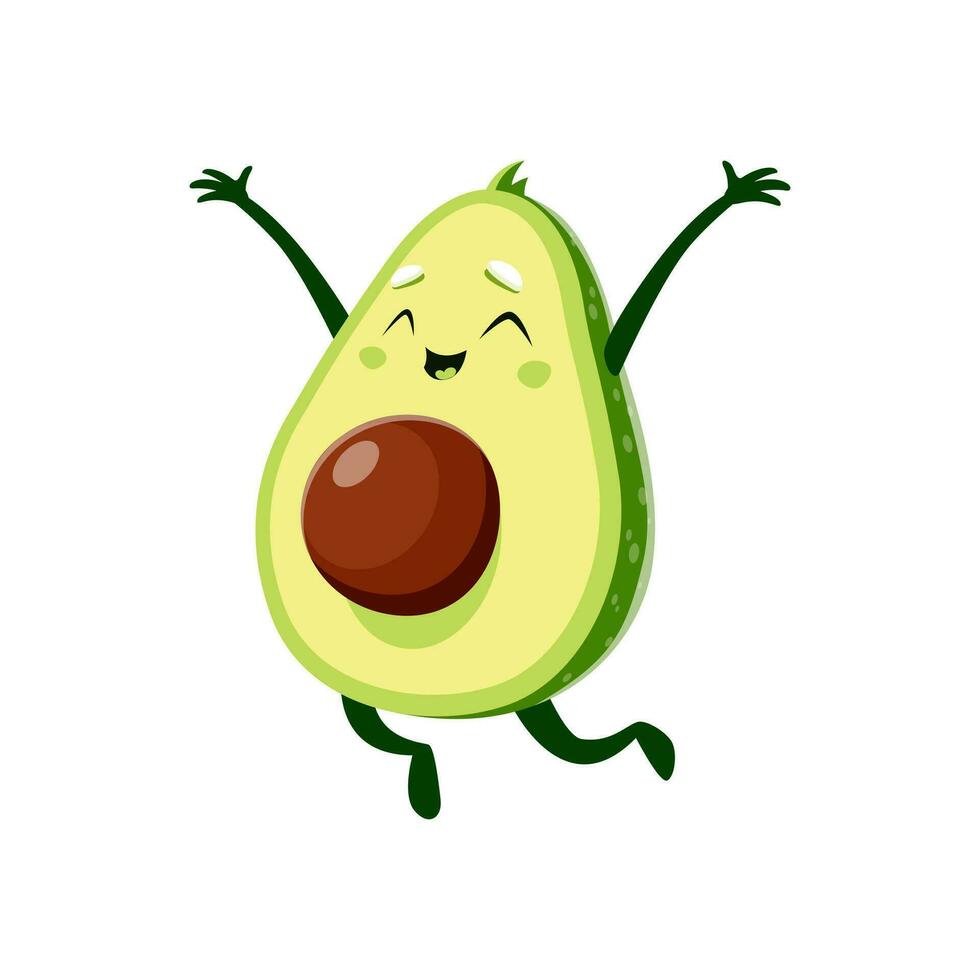 Cartoon avocado fruit happy and jumping character vector