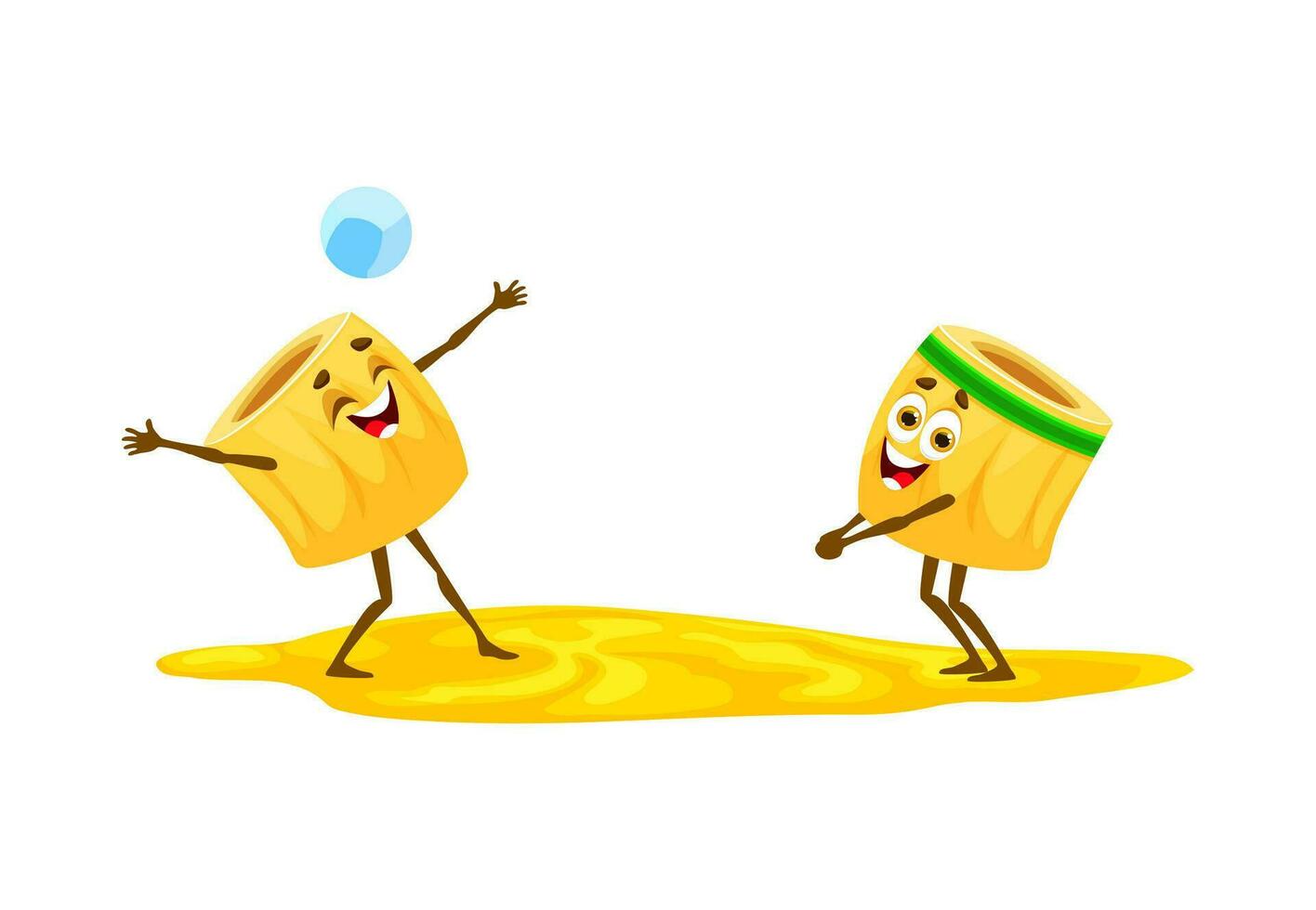 Cartoon ditalini pasta playing beach volleyball vector