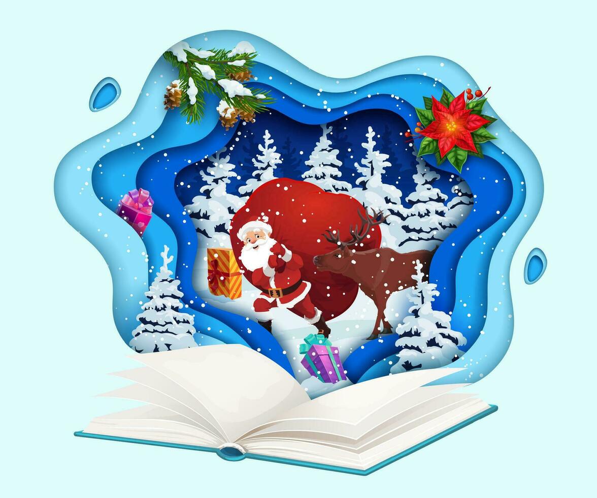 Christmas paper cut greeting card with opened book vector