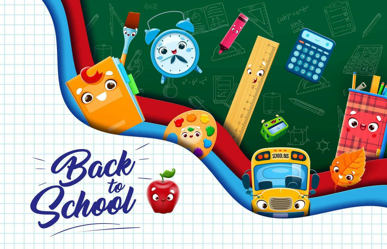 Back to school paper cut banner bus and stationery vector