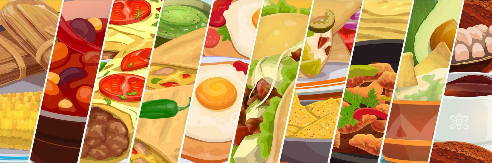 Tex mex mexican cuisine food collage, Mexico meal vector