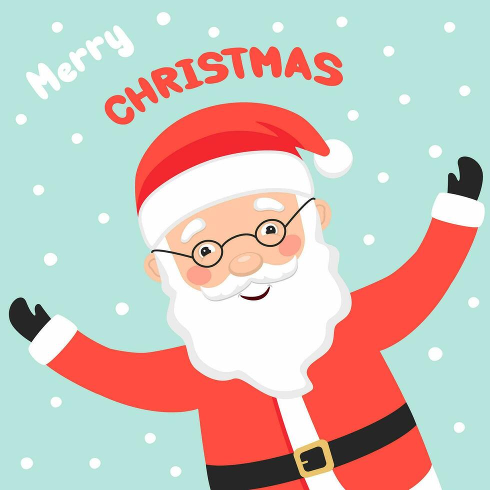 Merry Christmas and New Year greeting card. Cute Santa Claus is waving his hands. vector