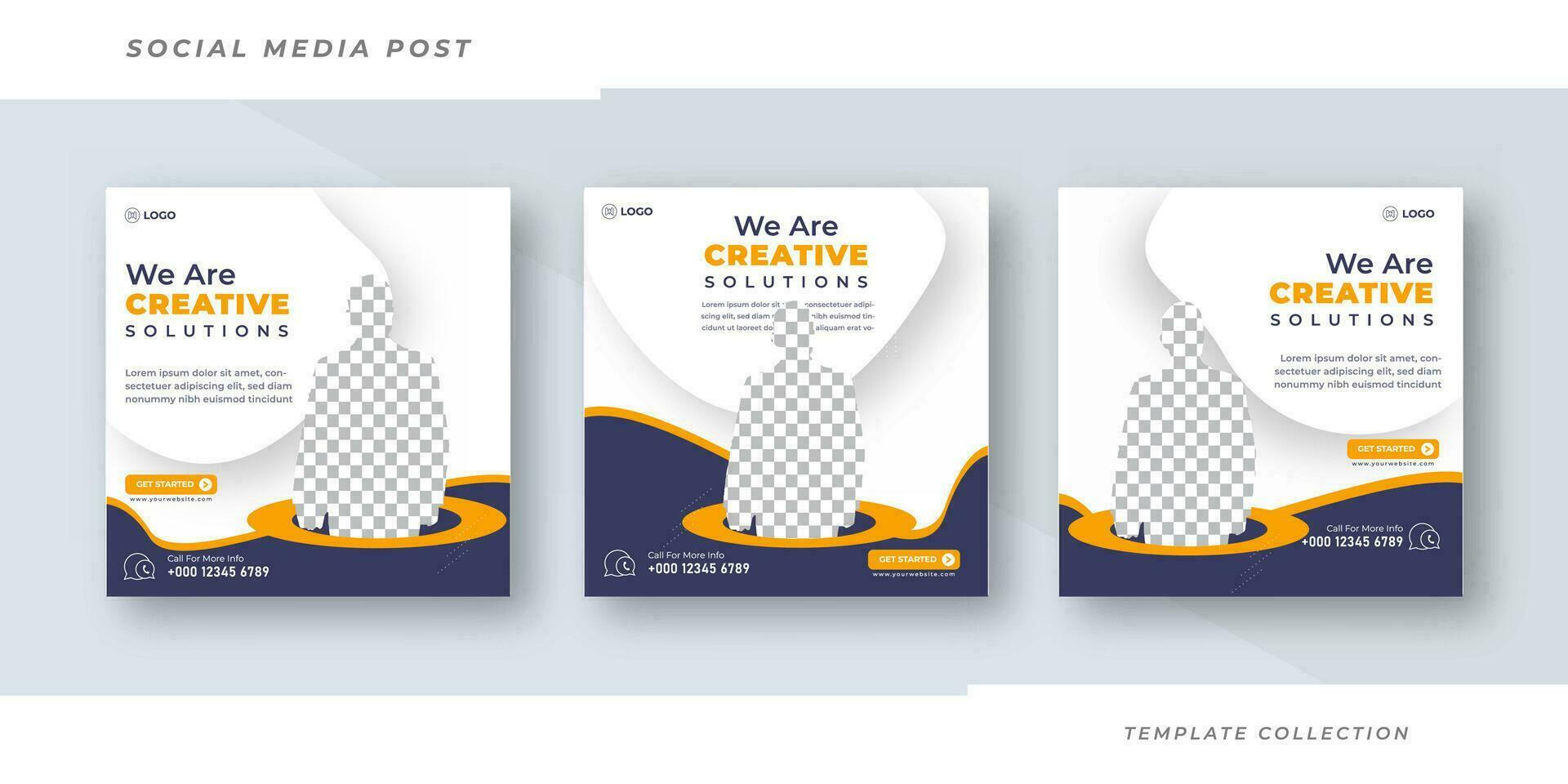 We are Creative solutions Online Webinar Social Media Post Set , Corporate Business Promotion Social Media Web Banner, Square Flyer Design Template. Pro Vector