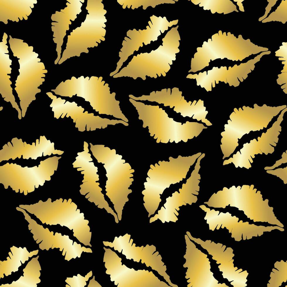 Kiss,golden kissing lips icon, mouth illustration,seamless pattern vector