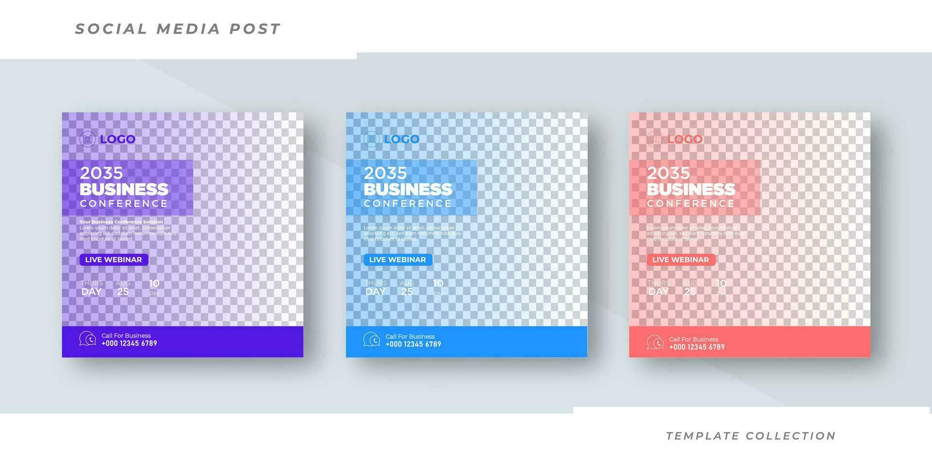 Business conference Online Webinar Social Media Post Set , Corporate Business Promotion Social Media Web Banner, Square Flyer Design Template Pro Vector