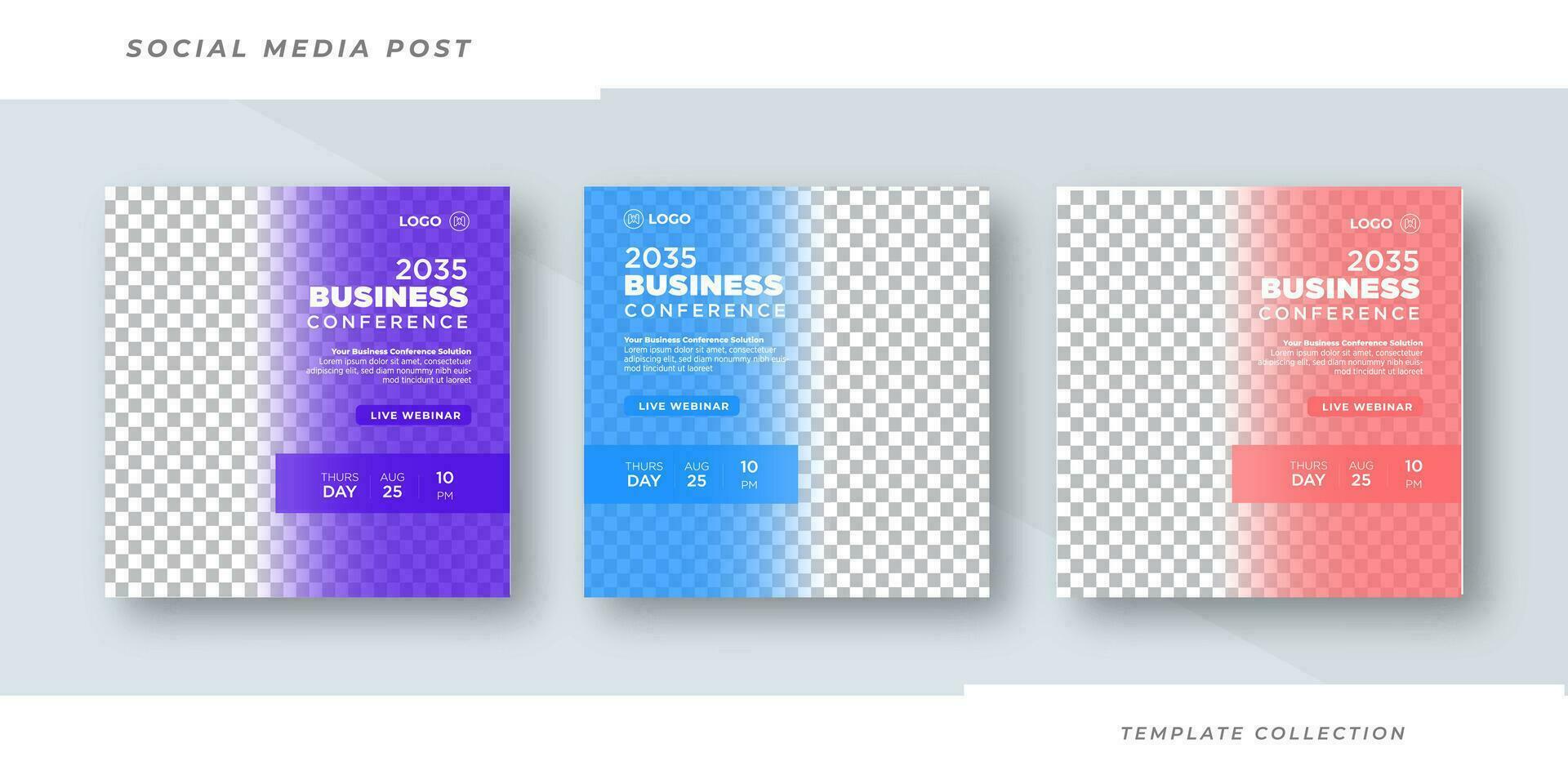 Business conference Online Webinar Social Media Post Set , Corporate Business Promotion Social Media Web Banner, Square Flyer Design Template Pro Vector