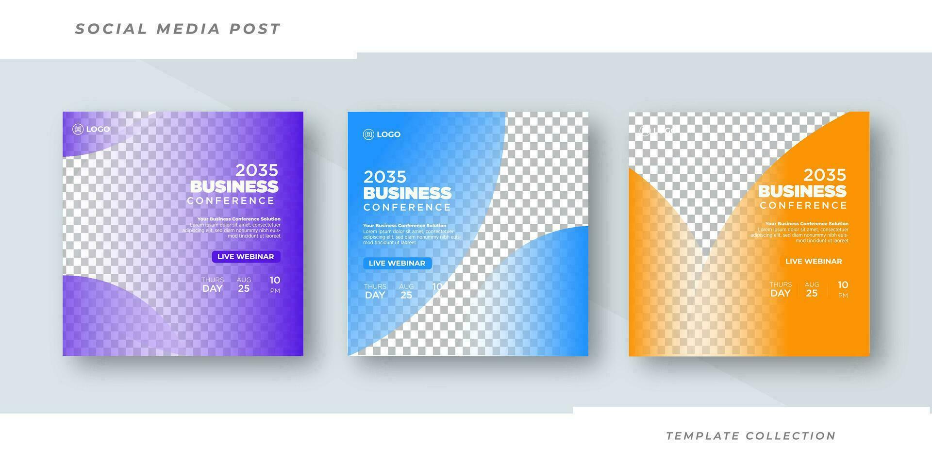 Business conference Online Webinar Social Media Post Set , Corporate Business Promotion Social Media Web Banner, Square Flyer Design Template Pro Vector