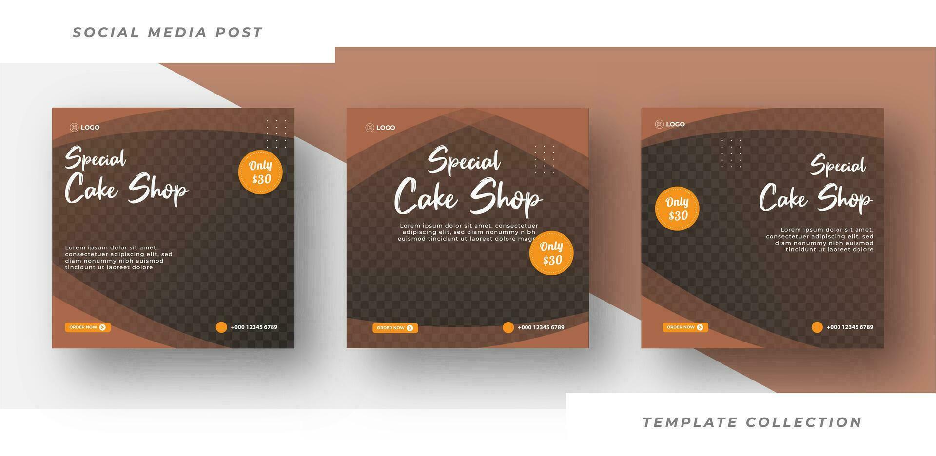 Cake shop menu banner social media post template design. Suitable for Social Media Post Restaurant menu banner social media post. Pro Vector