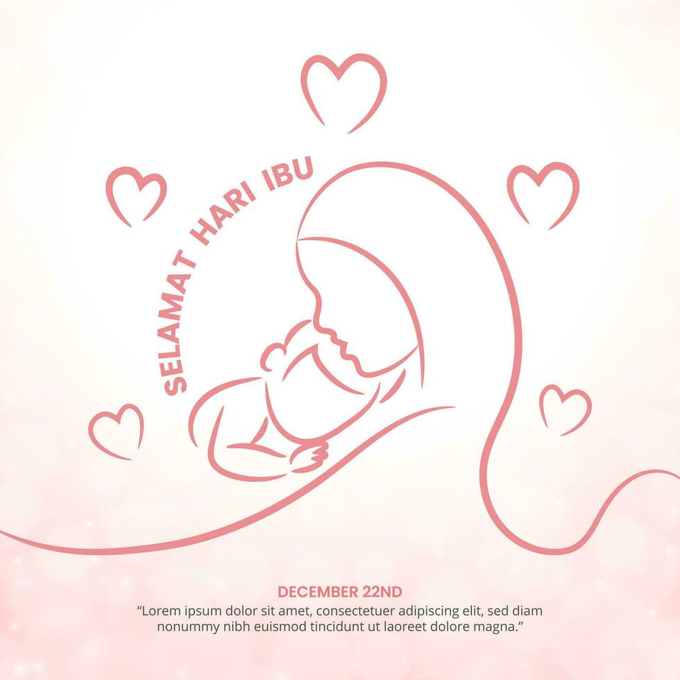 Selamat Hari Ibu or Happy Indonesia Mothers Day background with a mother with a baby and love vector