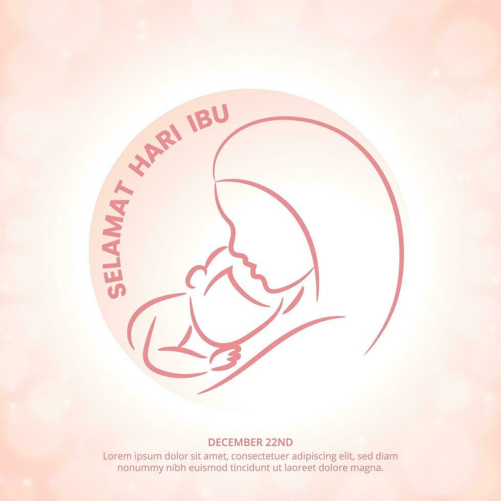 Selamat Hari Ibu or Happy Indonesia Mothers Day background with line art of mother with baby vector