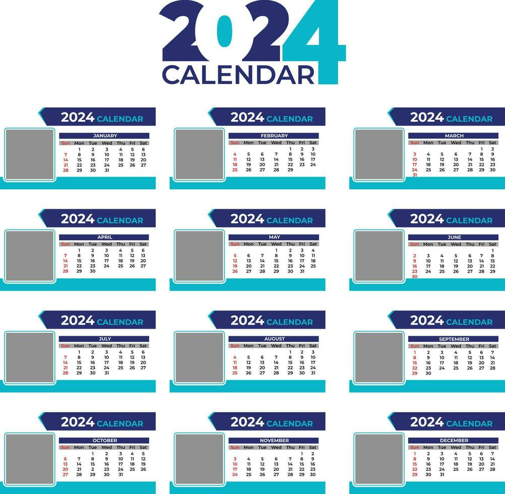 2024 Table Calendar Template in a Stylish Blue Color Theme for New Year. vector