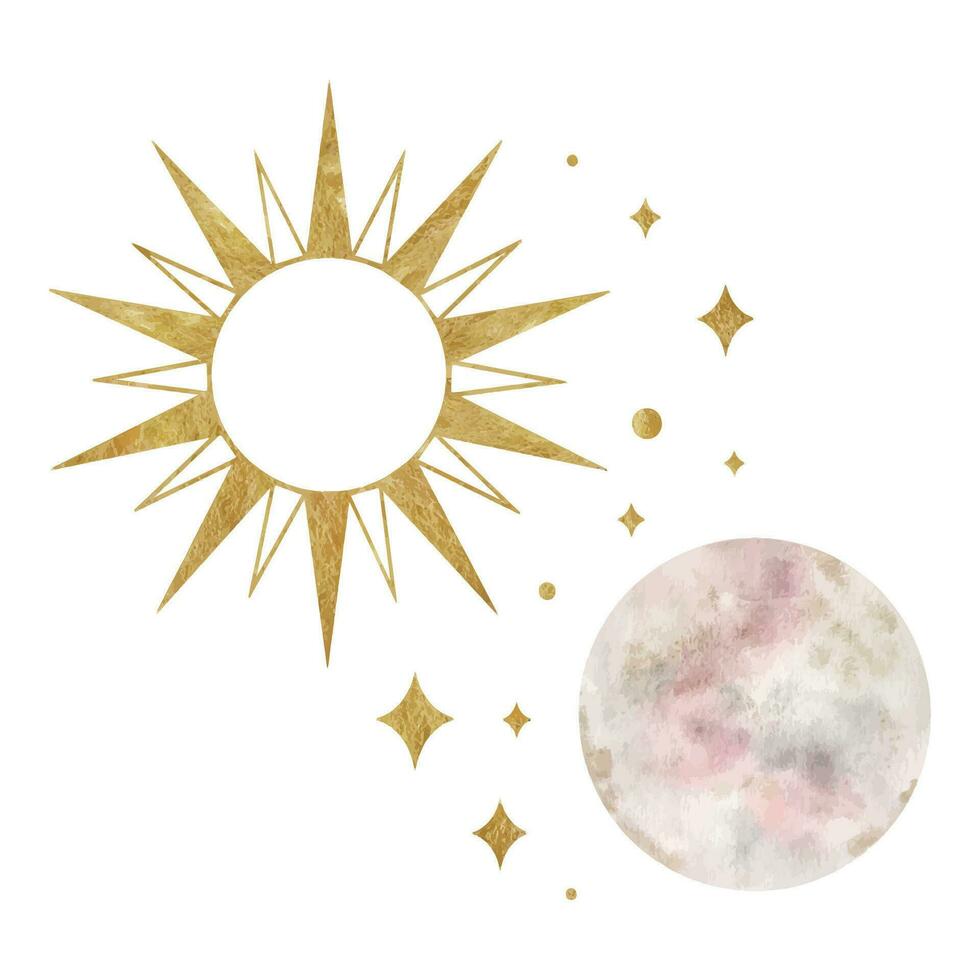 Moon, sun and stars. Esoteric signs and symbols. Watercolor illustrations on the topic of astrology and esotericism. Isolated. Minimalistic illustration for design, print, fabric or background. vector