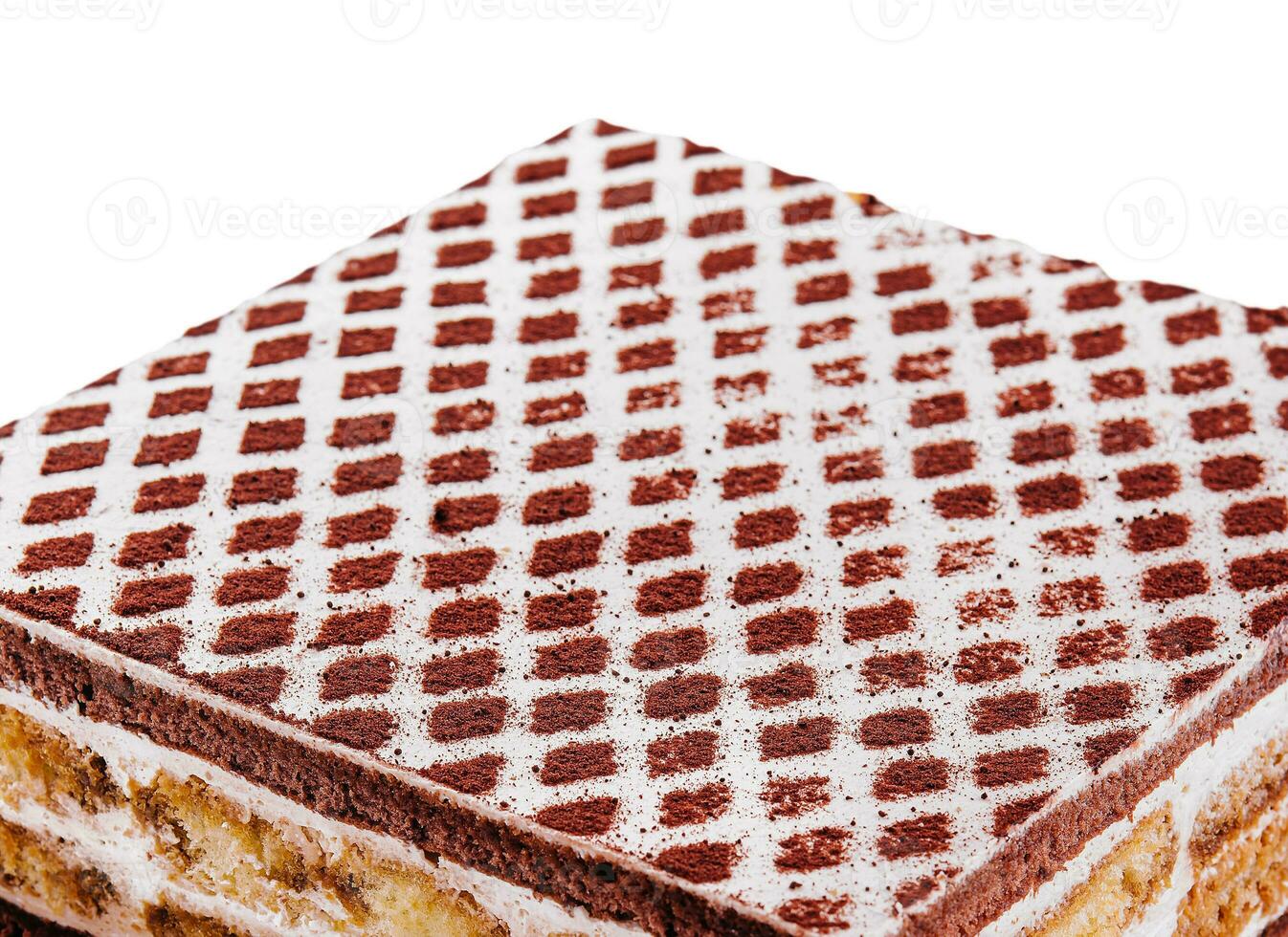 multi-layered Cocoa sponge cake isolated on white photo