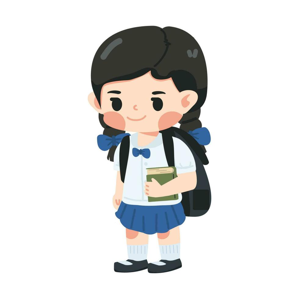 Kid girl student with a backpack vector