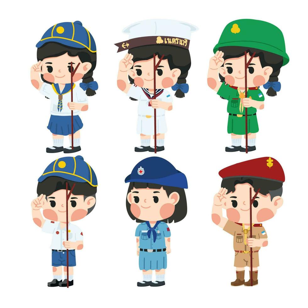 Set of Thai boy and girl scouts uniforms vector