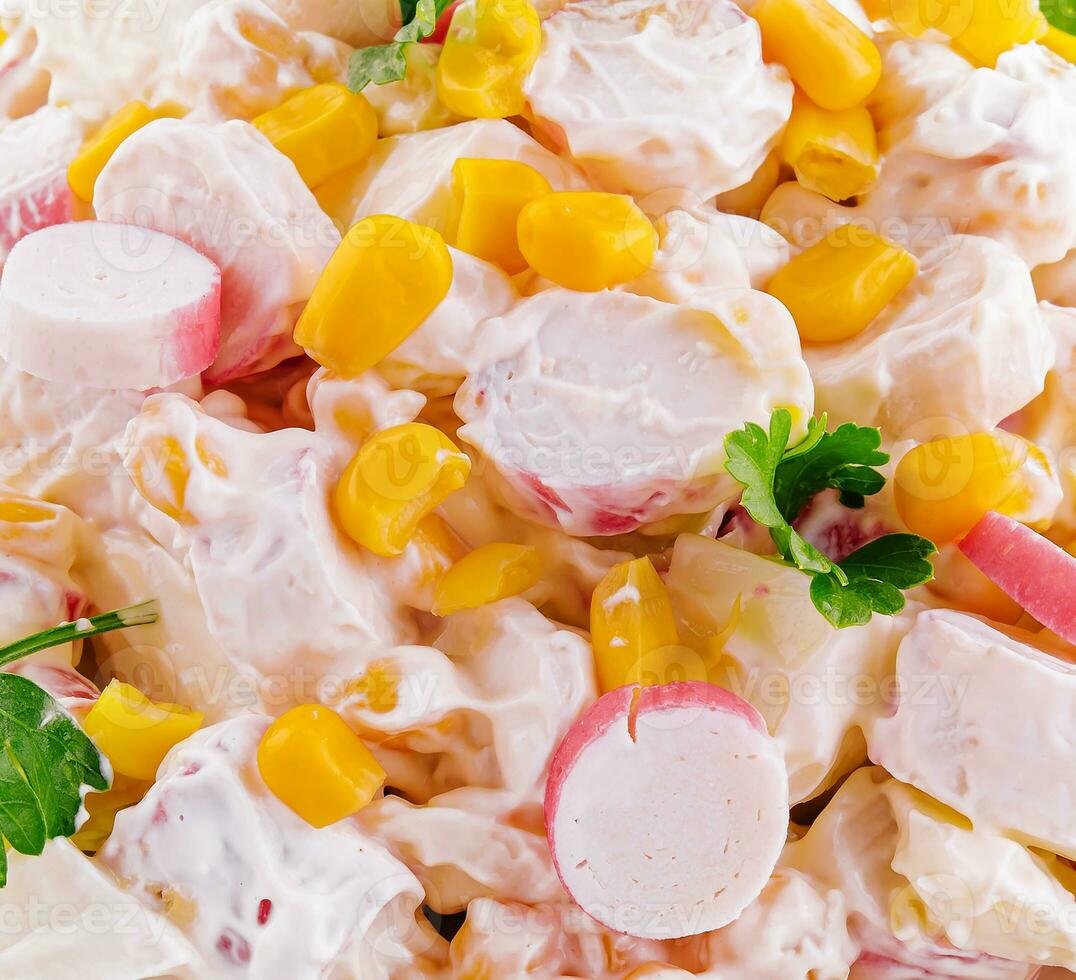 Salad of chopped crab sticks with sweet corn photo