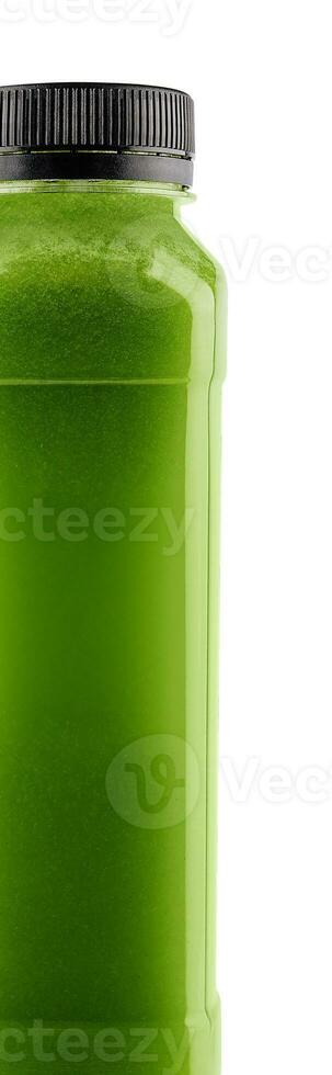 Bottle of spirulina smoothie on white background photo