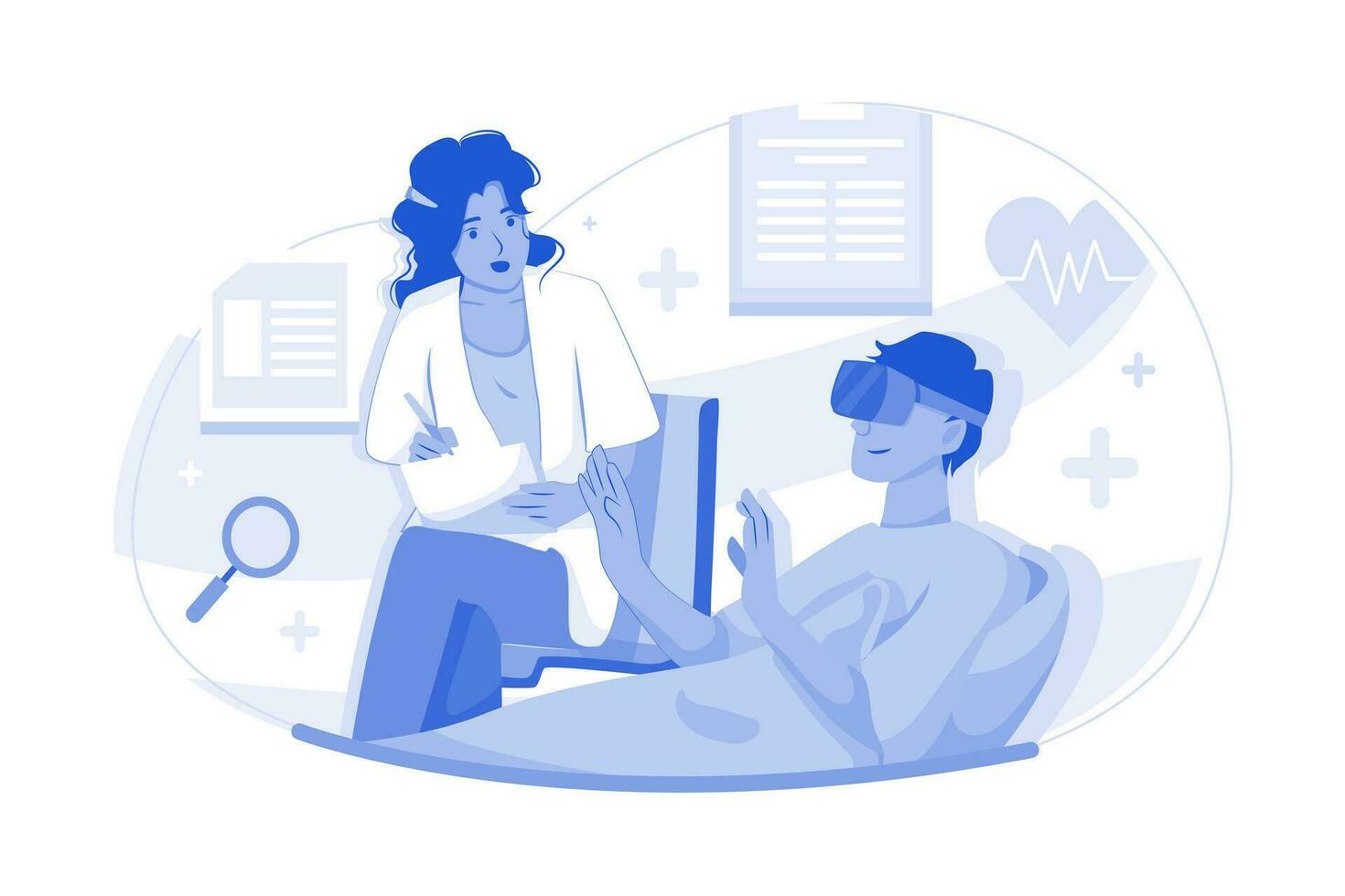 Doctor Treating A Patient Using VR vector