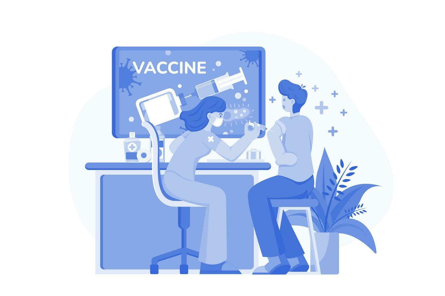 el doctor está inyectando una vacuna a su paciente vector