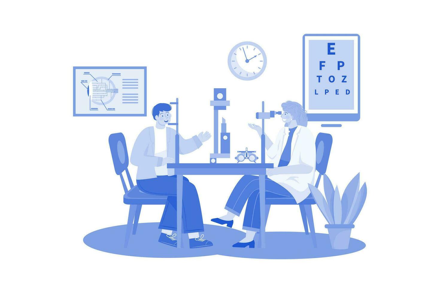 Female Ophthalmologist Checking Patients' Eyesight vector