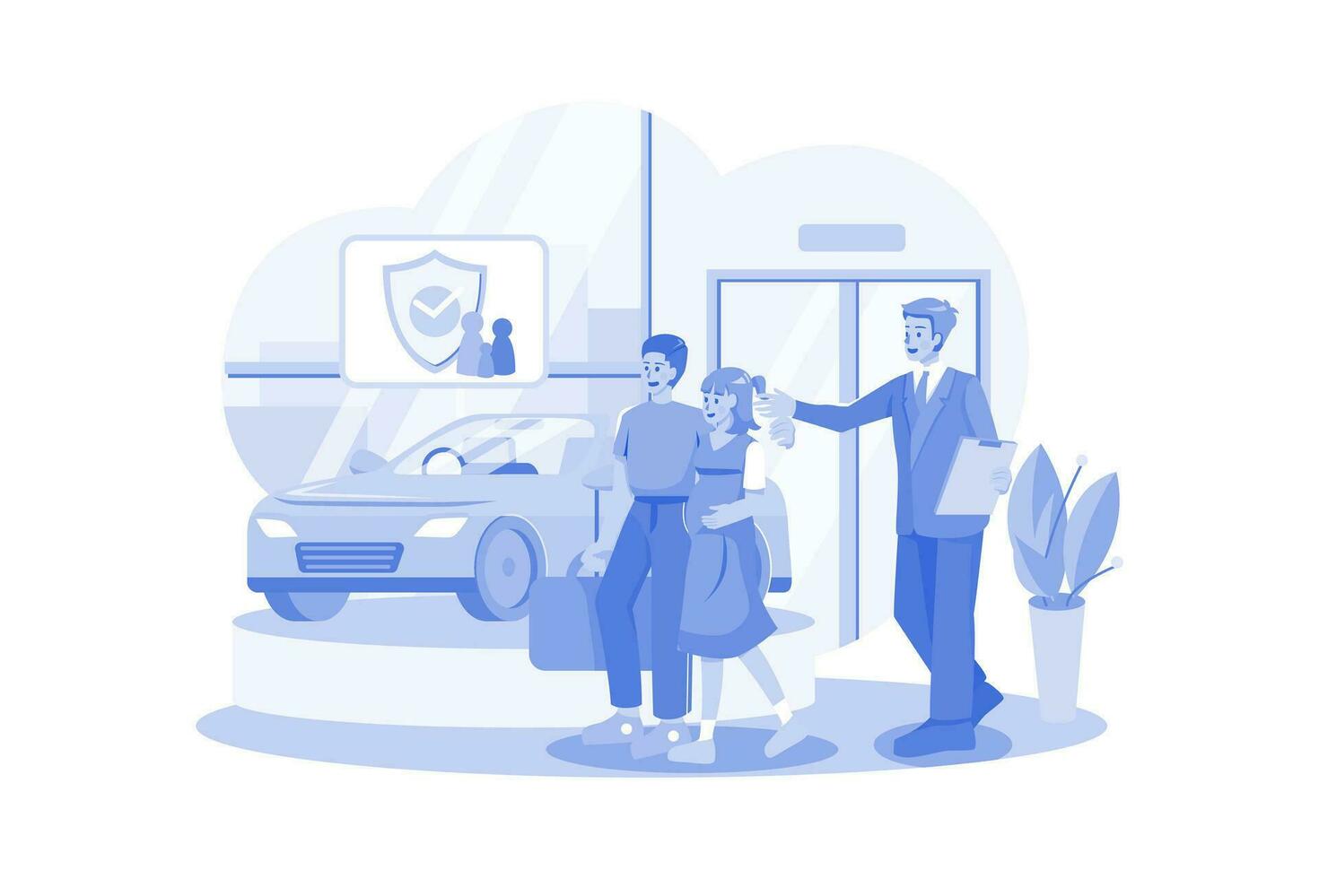 Car Showroom Manager Giving Details About The Car To A Couple vector
