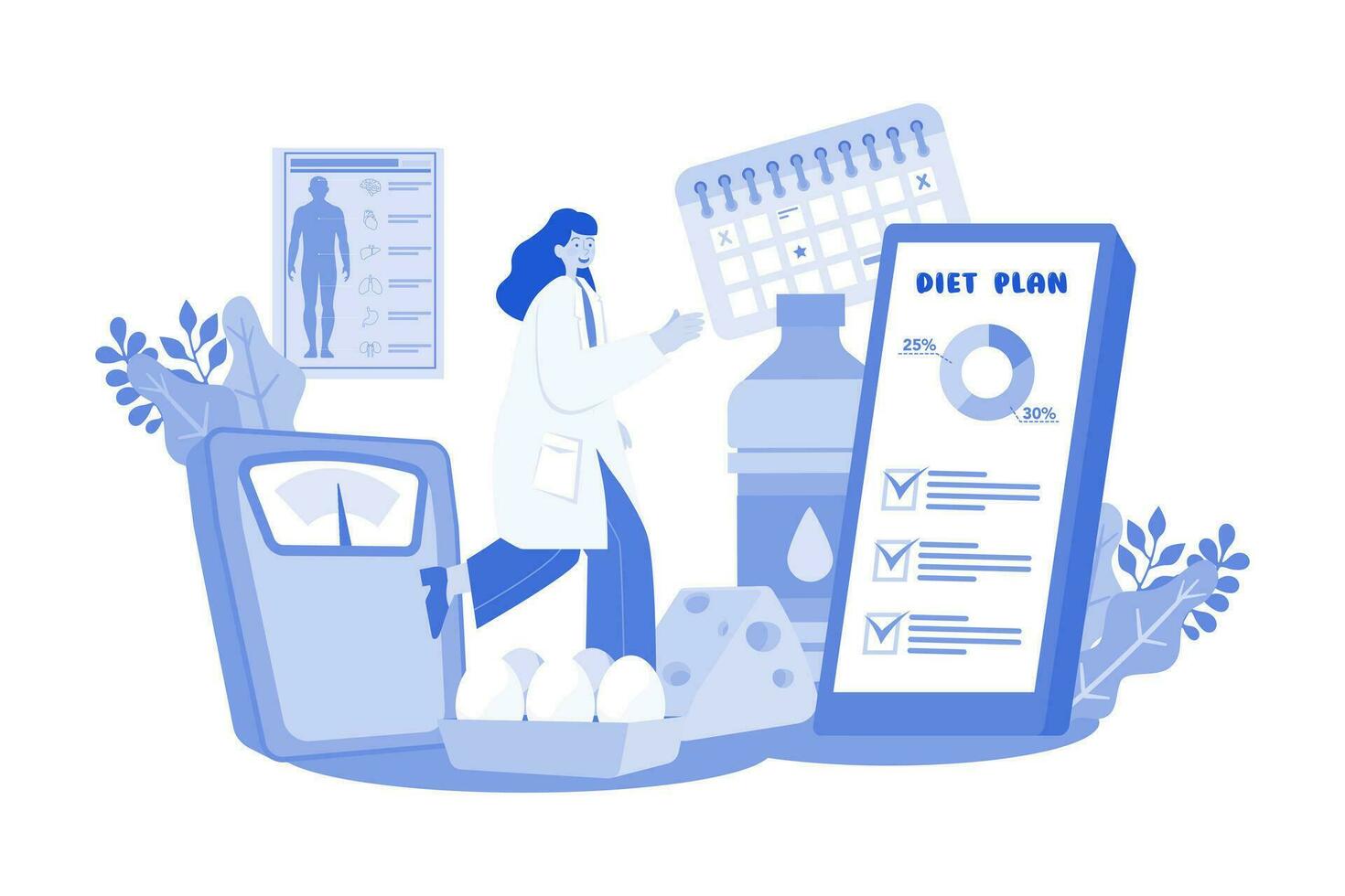 Female Nutritionist Doctor Giving Nutrition Plan vector