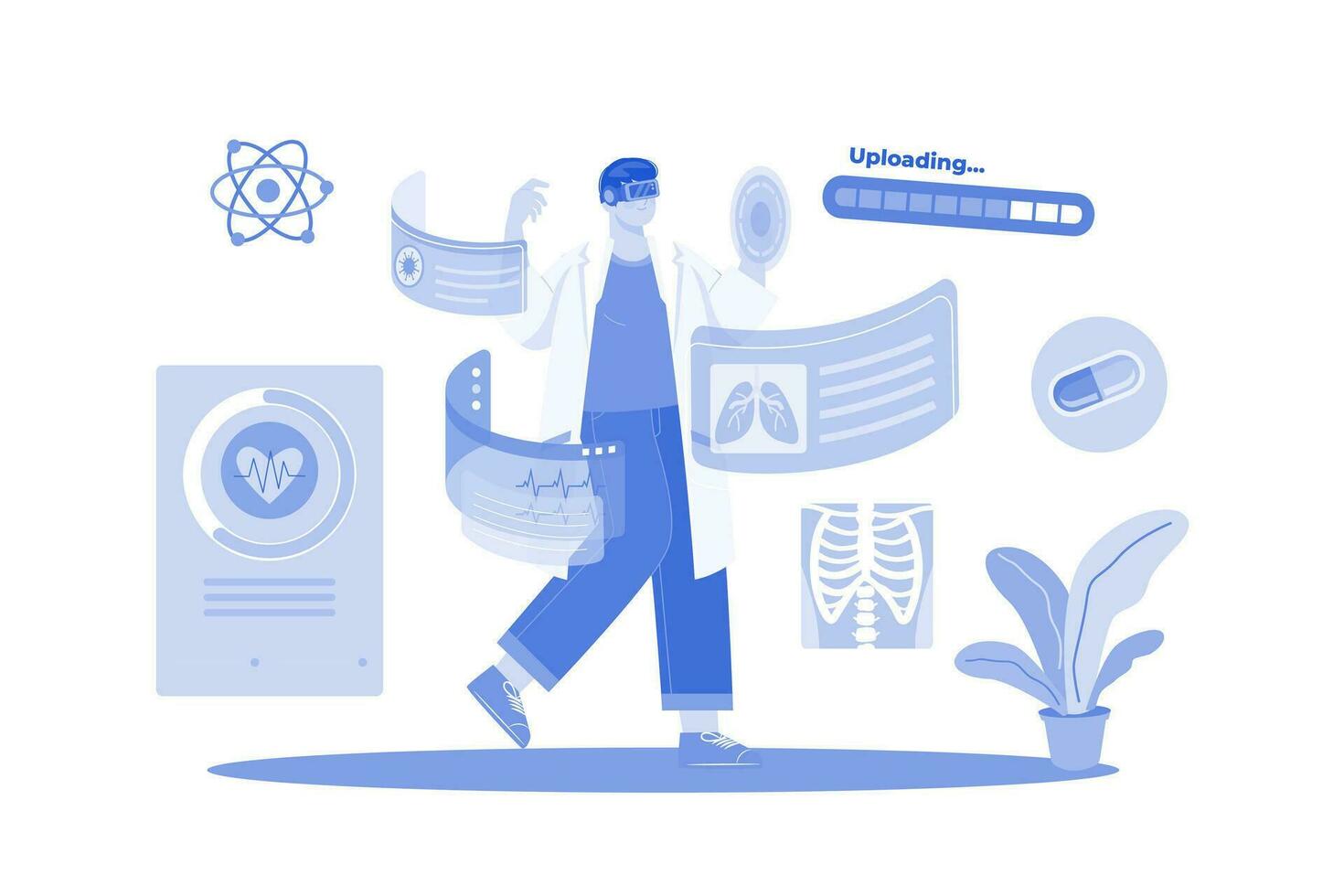 Doctor Studying Medicine Using VR vector