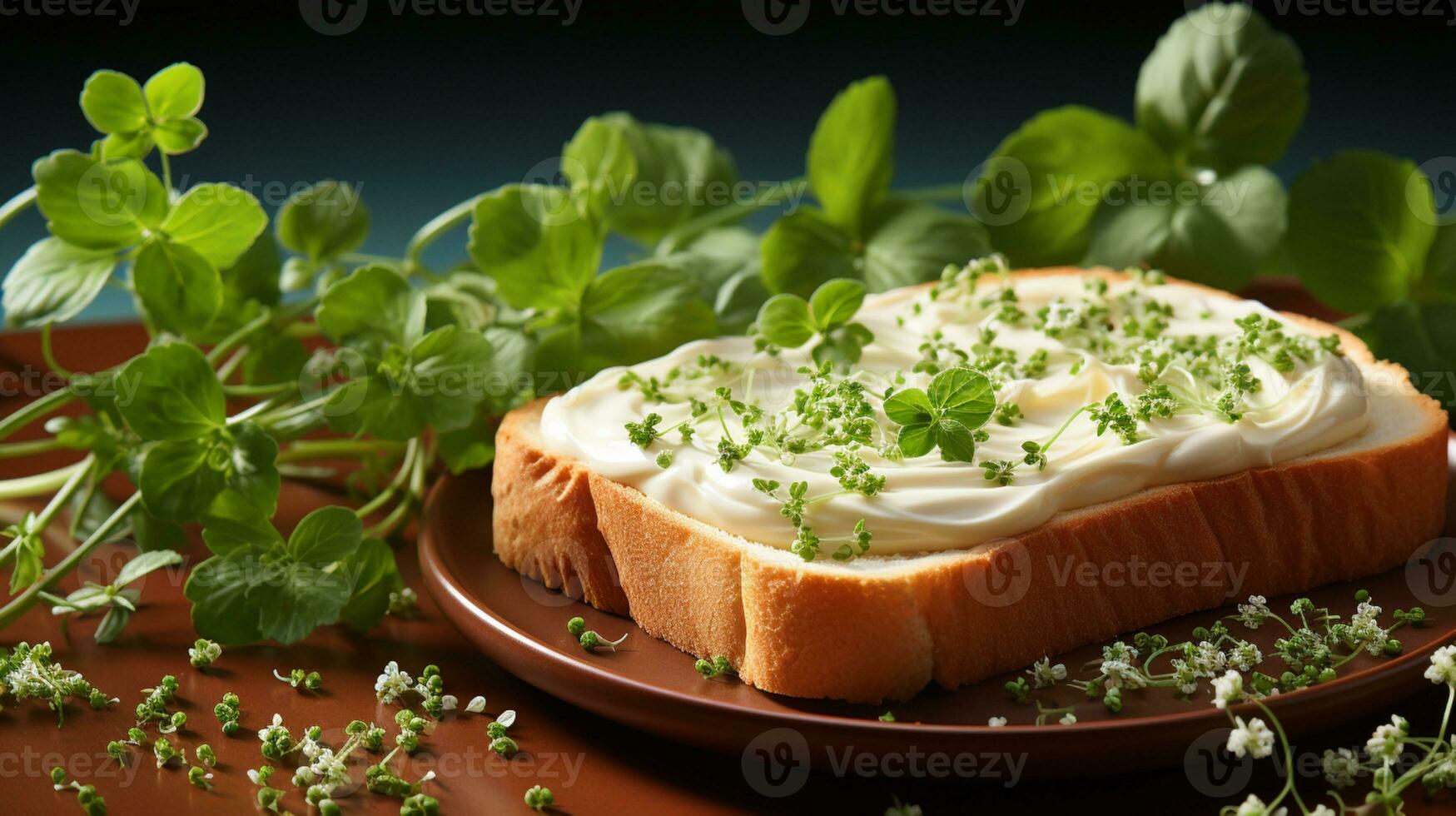 Bread toast sprout microgreens mayonnaise dessert AI Generated photo