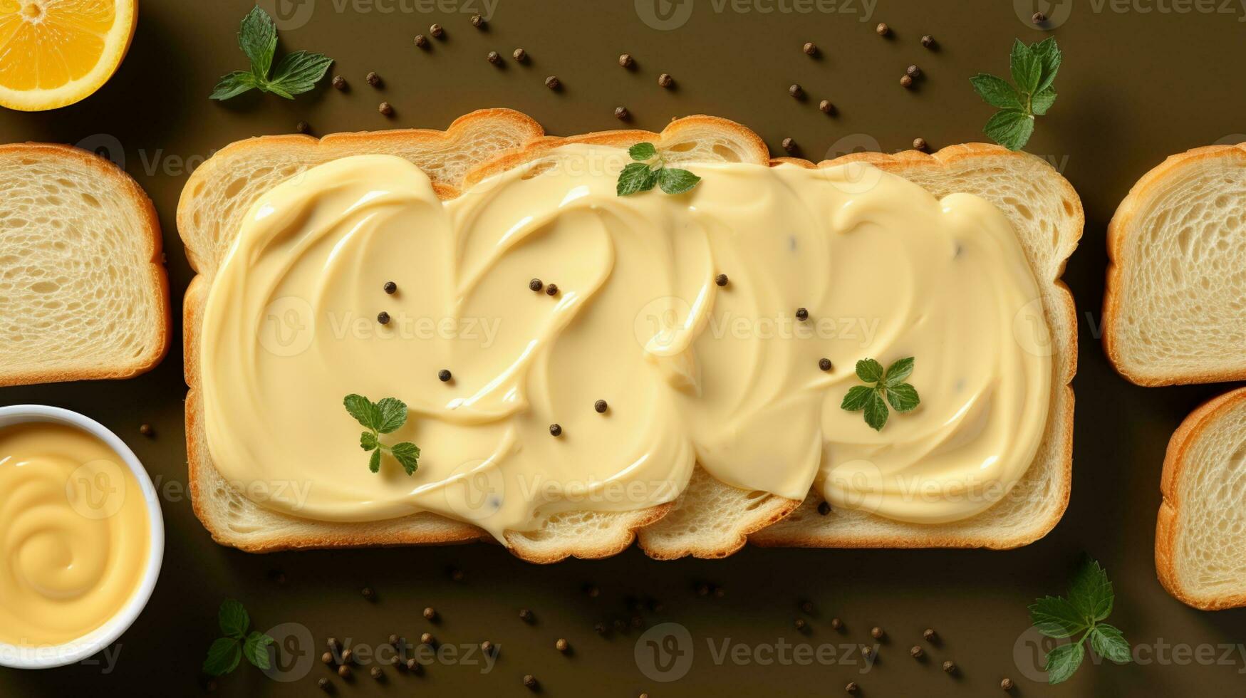 Bread toast egg mayonnaise cream cheese dessert AI Generated photo