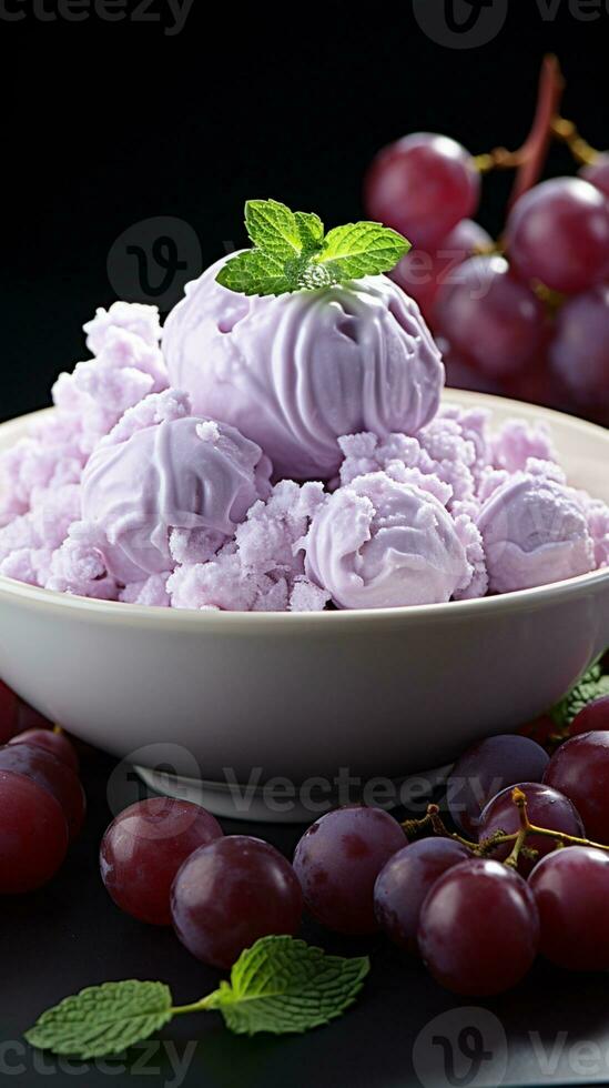 Ice cream grape and vanilla cold dessert AI generated photo