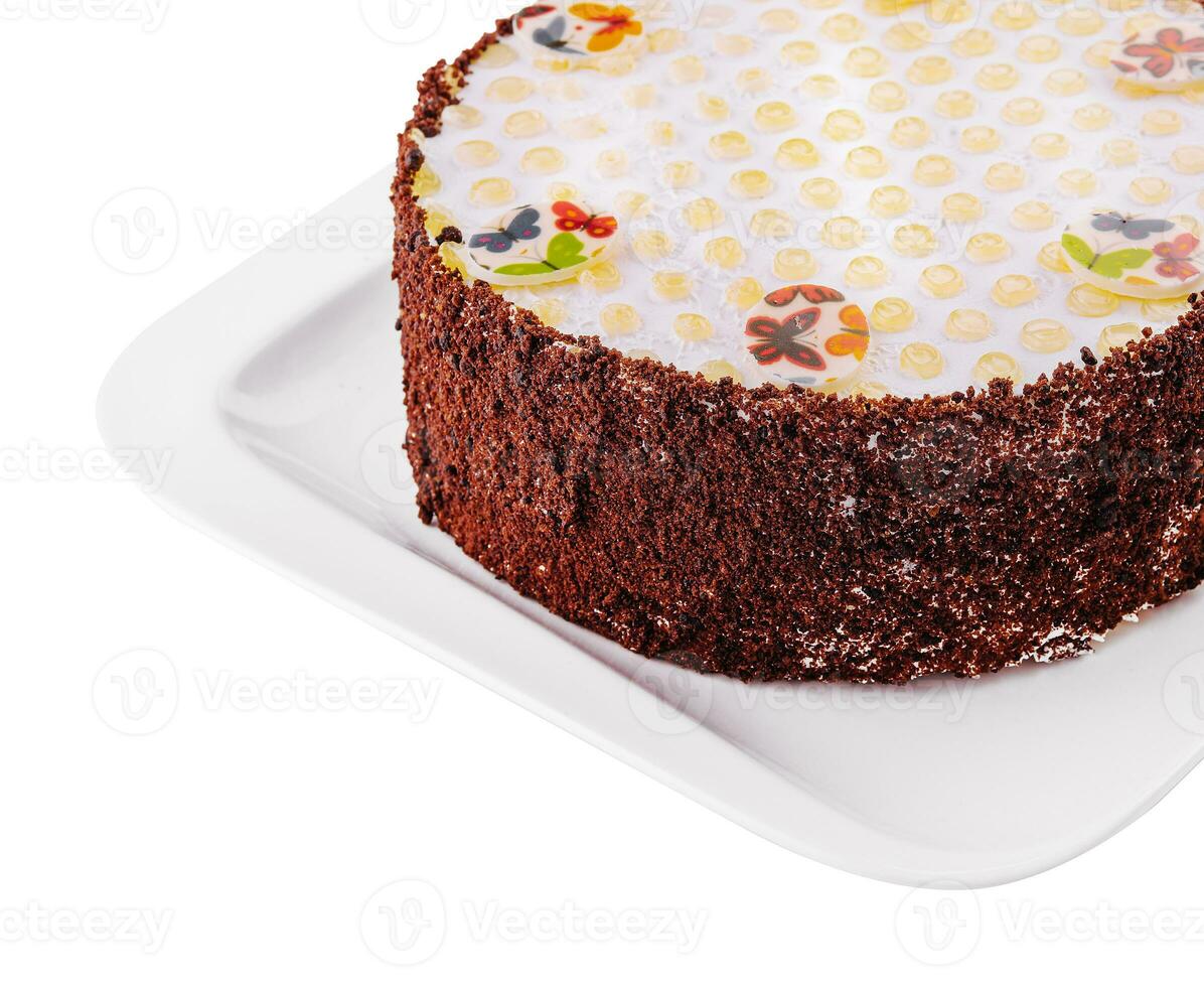 Cake cream dessert on white plate photo