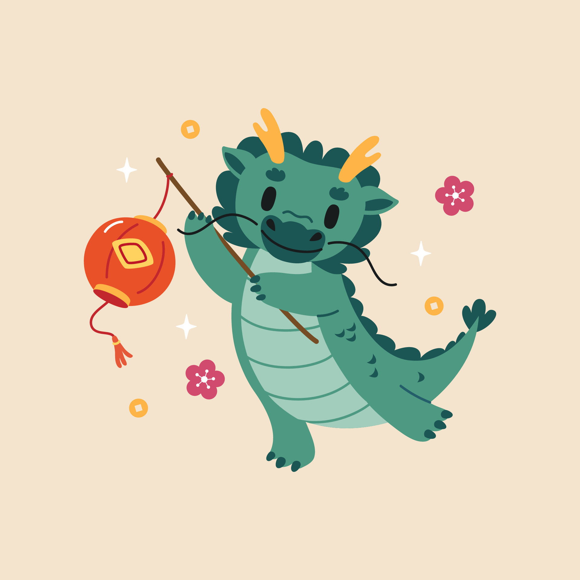 Chinese Dragon Holding Chinese Paper Lantern Chinese New Year 2024 Chinese Dragon Holding Chinese Paper Lantern Chinese New Year 2024